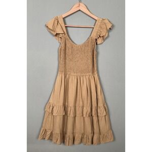 LEANI Women's Ruffle Dress Boho‎ Smocked Babydoll Mini Dress Size Small